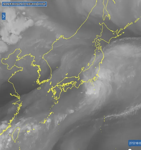2026年6月27日18時の日本周辺の衛星水蒸気画像