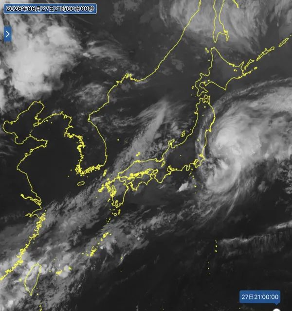 2026年6月27日21時の日本周辺の衛星赤外画像