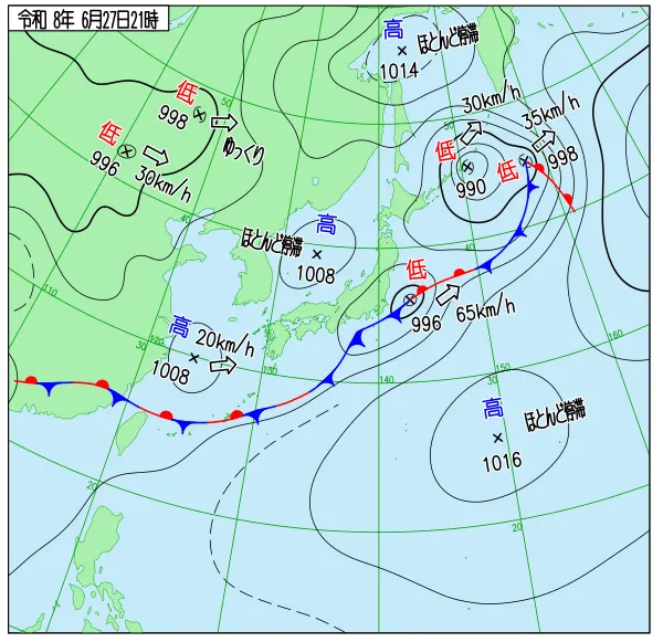 2026年6月27日21時の速報天気図