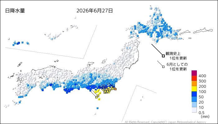 日本のアメダス日降水量の図