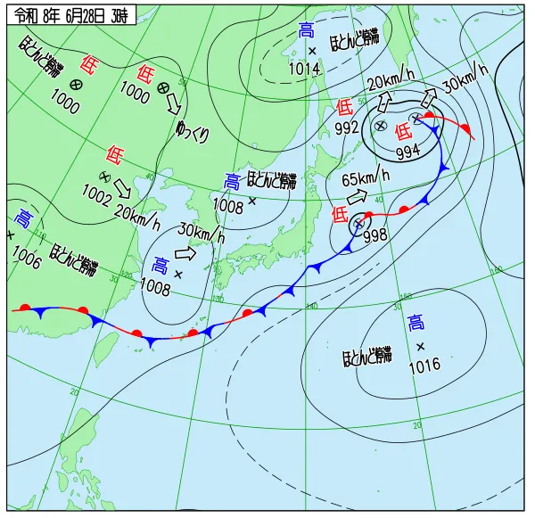 2026年6月28日3時の速報天気図