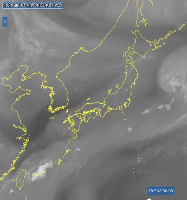2026年6月28日3時の日本周辺の衛星水蒸気画像