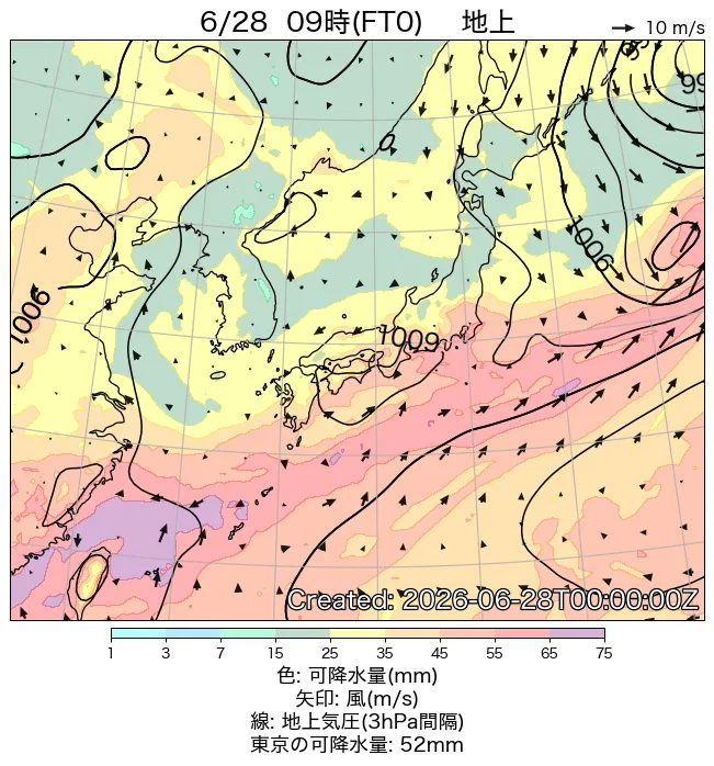 2026年6月28日の日本周辺の地上天気図（9時）
