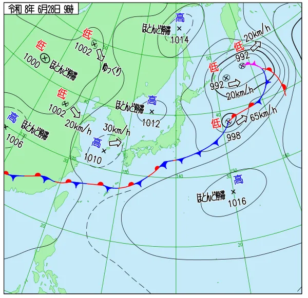 2026年6月28日9時の速報天気図