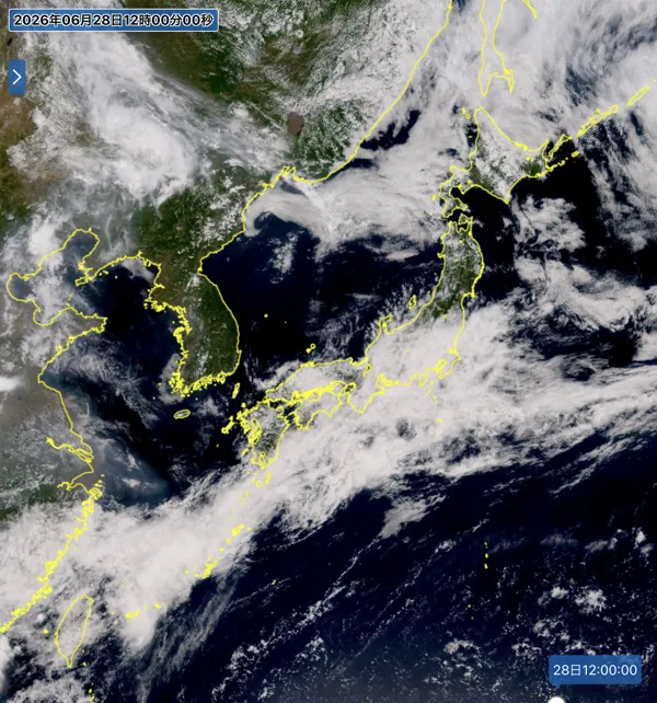 2026年6月28日12時の日本周辺の衛星可視画像