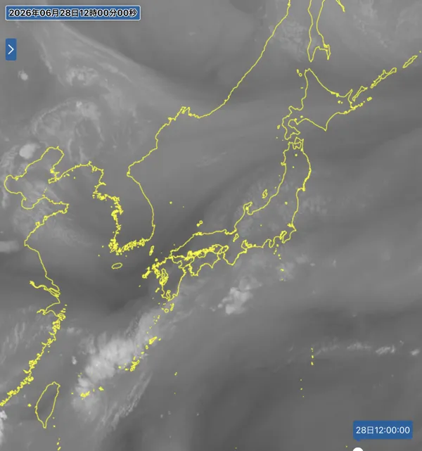 2026年6月28日12時の日本周辺の衛星水蒸気画像