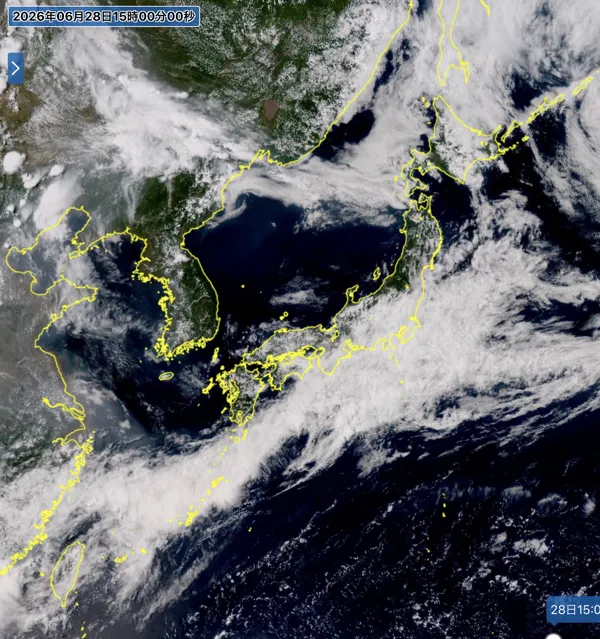 2026年6月28日15時の日本周辺の衛星可視画像