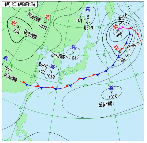 2026年6月28日15時の速報天気図