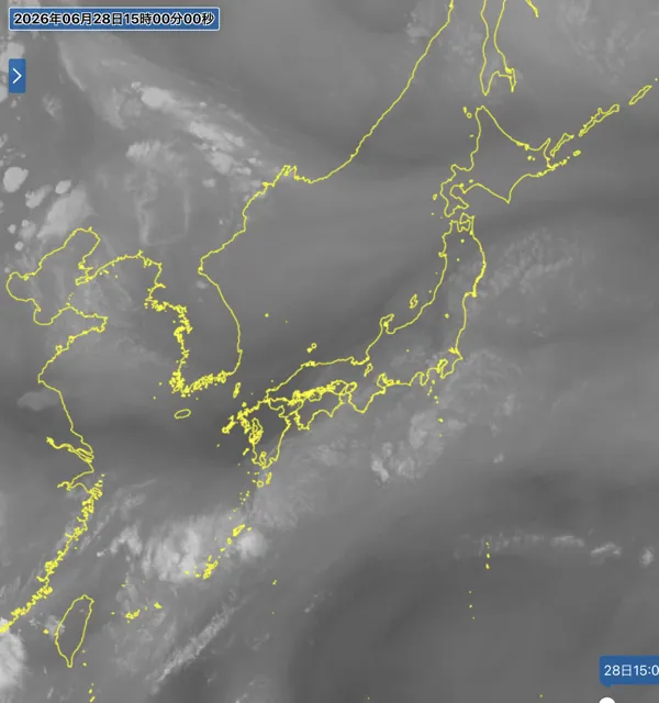 2026年6月28日15時の日本周辺の衛星水蒸気画像