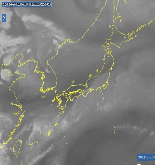 2026年6月28日18時の日本周辺の衛星水蒸気画像