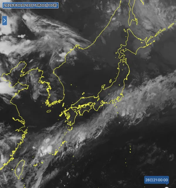 2026年6月28日21時の日本周辺の衛星赤外画像