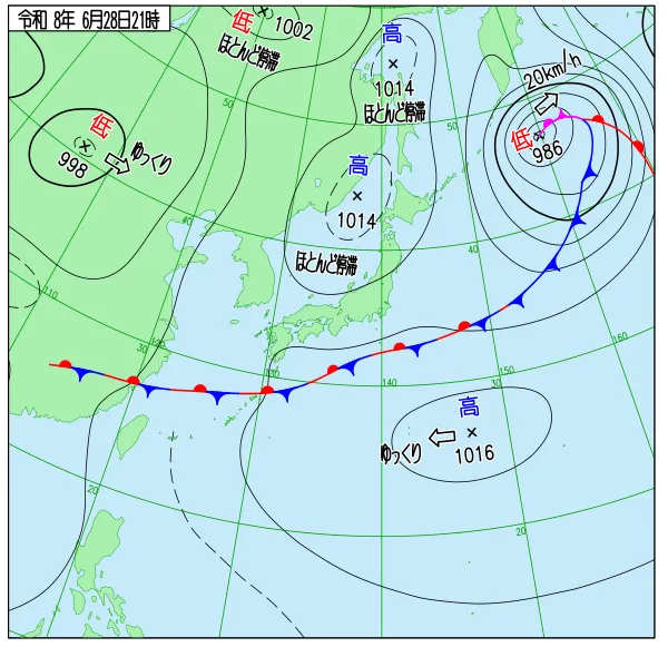 2026年6月28日21時の速報天気図