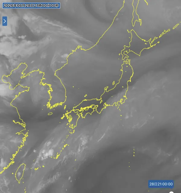 2026年6月28日21時の日本周辺の衛星水蒸気画像