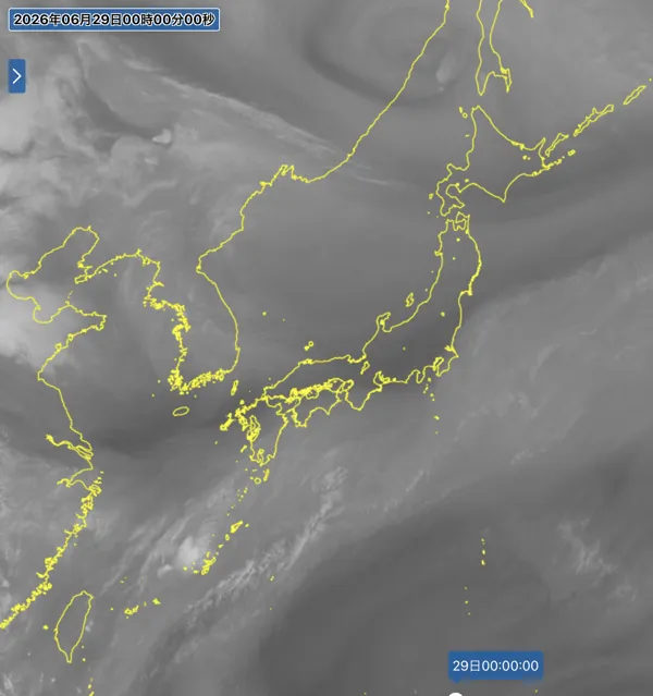 2026年6月28日24時の日本周辺の衛星水蒸気画像