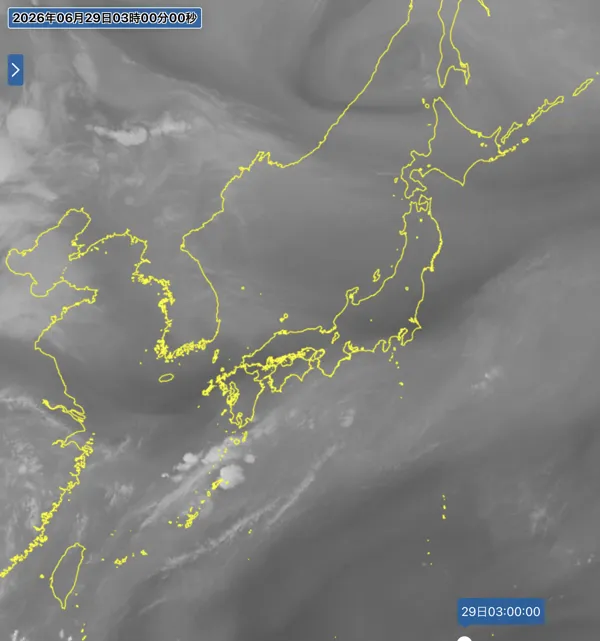 2026年6月29日3時の日本周辺の衛星水蒸気画像