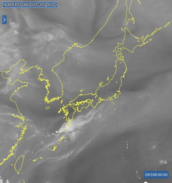 2026年6月29日6時の日本周辺の衛星水蒸気画像