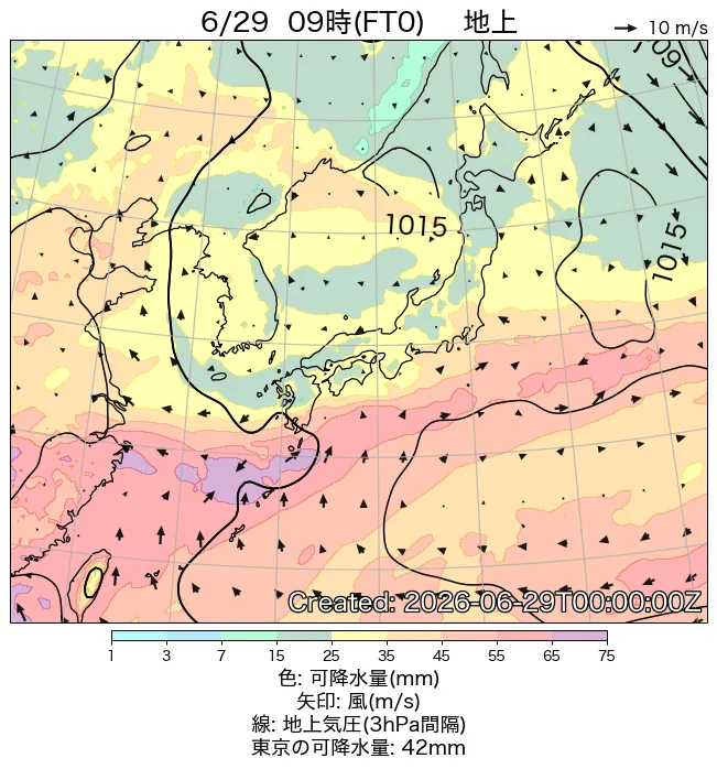 2026年6月29日の日本周辺の地上天気図（9時）