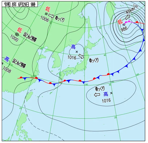 2026年6月29日9時の速報天気図