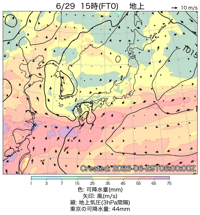 2026年6月29日の日本周辺の地上天気図（15時）
