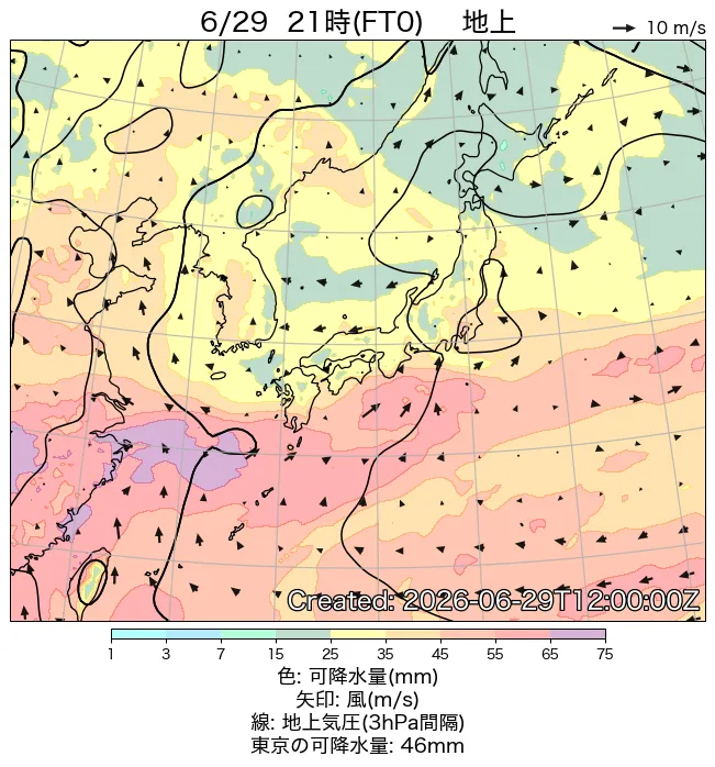 2026年6月29日の日本周辺の地上天気図（21時）