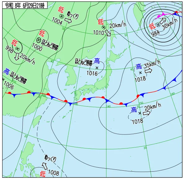 2026年6月29日21時の速報天気図