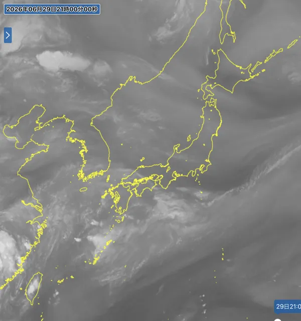 2026年6月29日21時の日本周辺の衛星水蒸気画像
