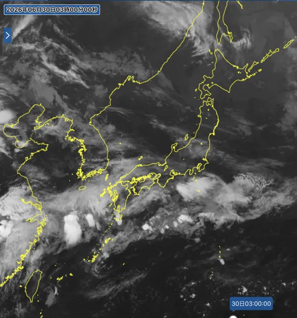 2026年6月30日3時の日本周辺の衛星赤外画像