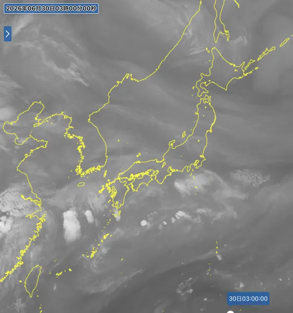 2026年6月30日3時の日本周辺の衛星水蒸気画像