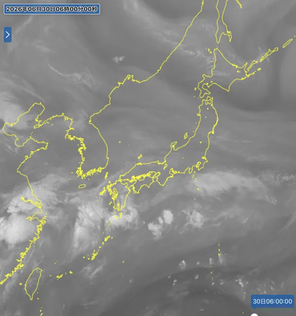 2026年6月30日6時の日本周辺の衛星水蒸気画像