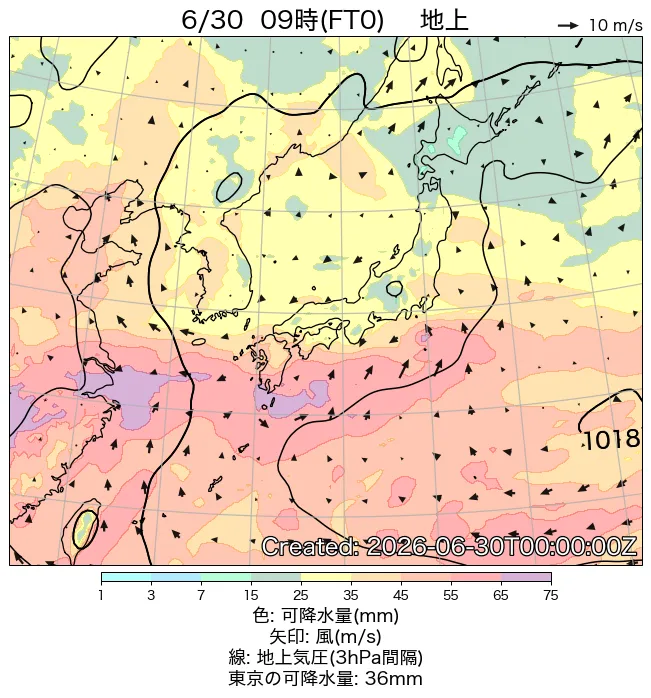 2026年6月30日の日本周辺の地上天気図（9時）