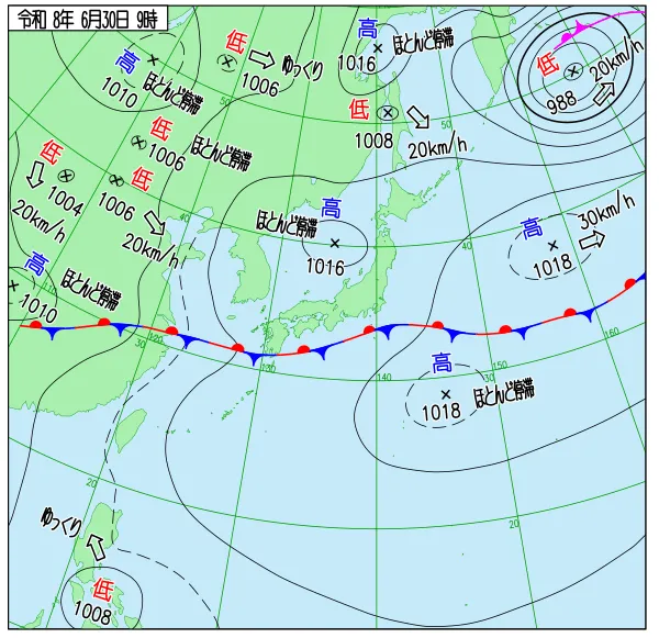 2026年6月30日9時の速報天気図