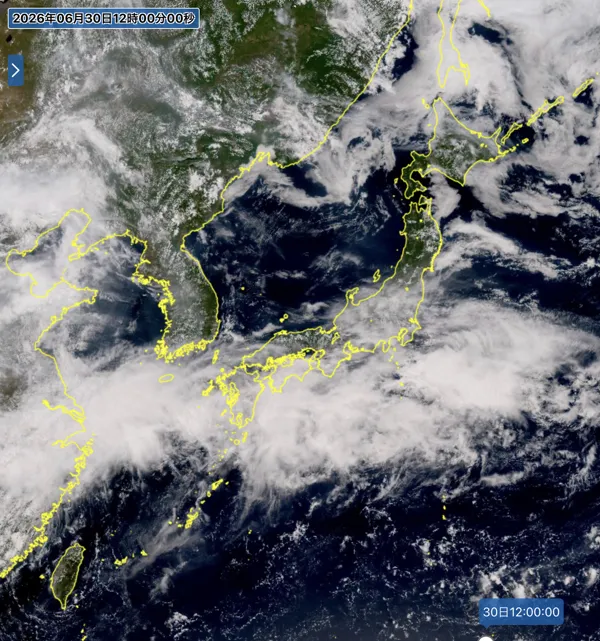 2026年6月30日12時の日本周辺の衛星可視画像