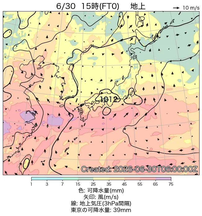 2026年6月30日の日本周辺の地上天気図（15時）