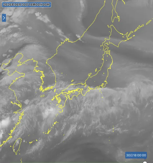 2026年6月30日18時の日本周辺の衛星水蒸気画像