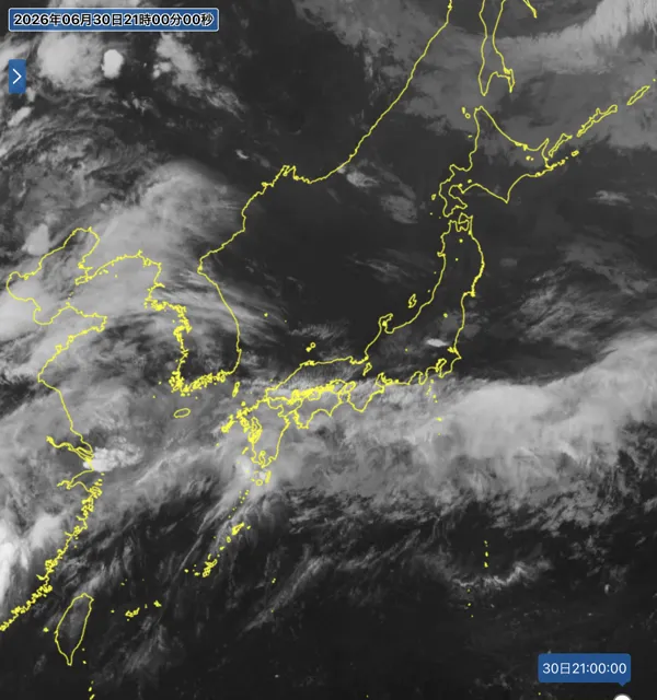 2026年6月30日21時の日本周辺の衛星赤外画像