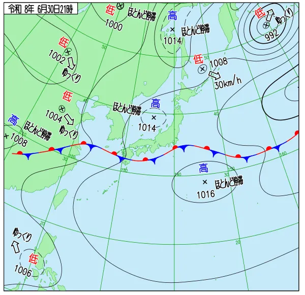 2026年6月30日21時の速報天気図