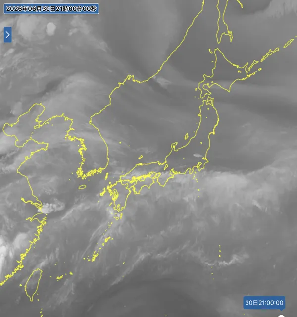 2026年6月30日21時の日本周辺の衛星水蒸気画像