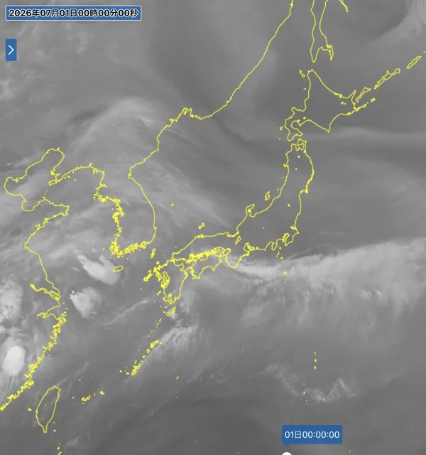 2026年6月30日24時の日本周辺の衛星水蒸気画像