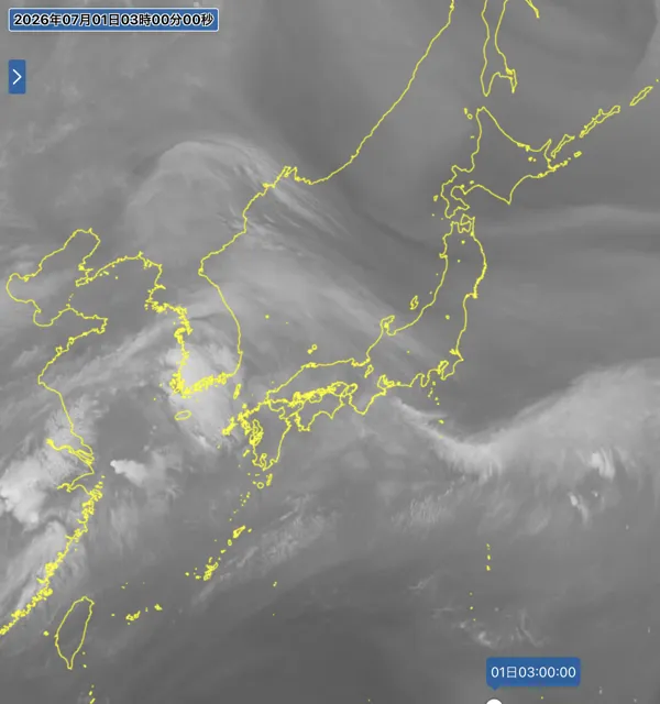 2026年7月1日3時の日本周辺の衛星水蒸気画像