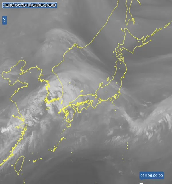 2026年7月1日6時の日本周辺の衛星水蒸気画像