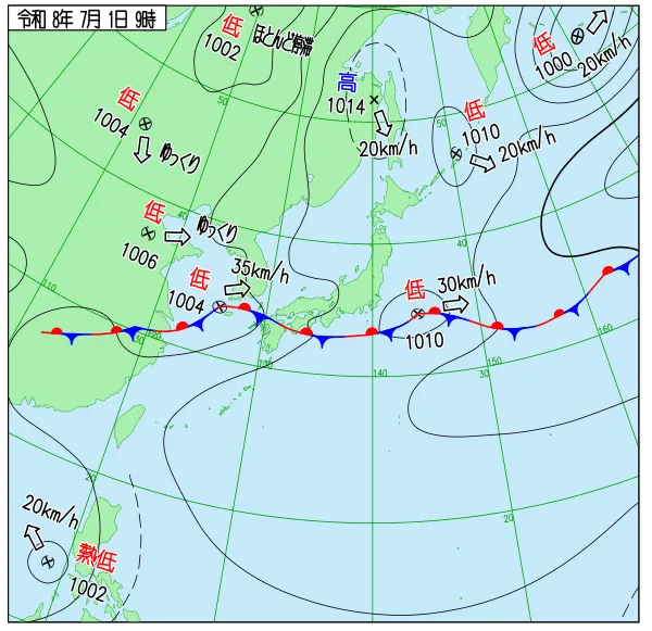 2026年7月1日9時の速報天気図