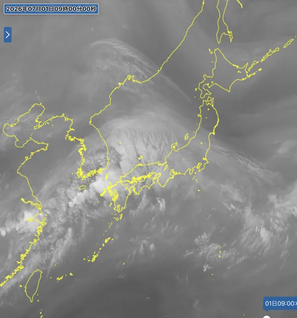 2026年7月1日9時の日本周辺の衛星水蒸気画像