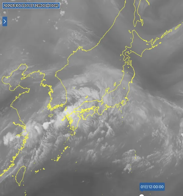 2026年7月1日12時の日本周辺の衛星水蒸気画像