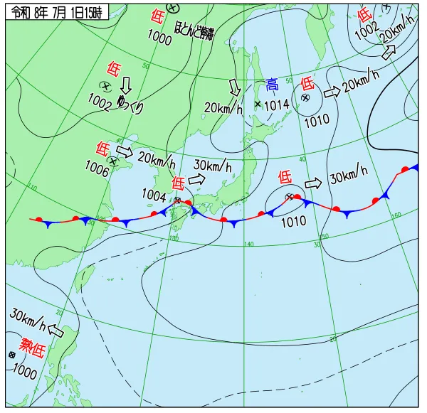 2026年7月1日15時の速報天気図