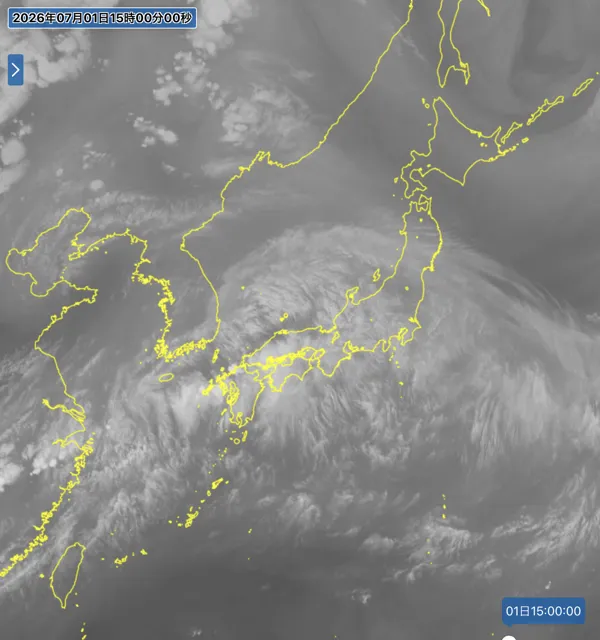 2026年7月1日15時の日本周辺の衛星水蒸気画像