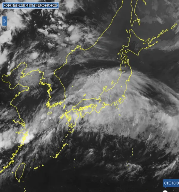 2026年7月1日18時の日本周辺の衛星赤外画像
