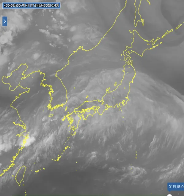 2026年7月1日18時の日本周辺の衛星水蒸気画像