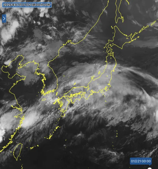 2026年7月1日21時の日本周辺の衛星赤外画像