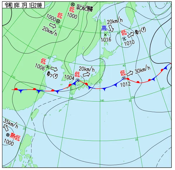 2026年7月1日21時の速報天気図