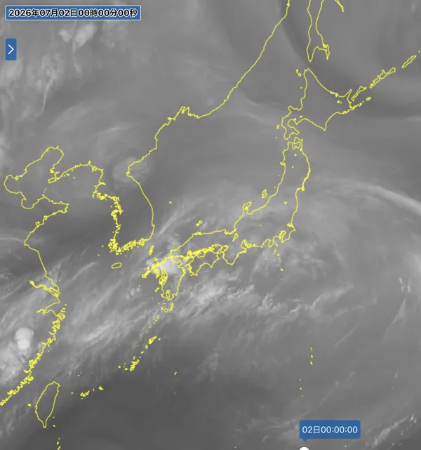 2026年7月1日24時の日本周辺の衛星水蒸気画像